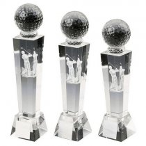 Crystal Golf Trophy with 3D Male Golfer inside (In Presentation Case) | 160mm | S20