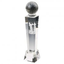 Crystal Golf Trophy with 3D Male Golfer inside (In Presentation Case) | 180mm | S20