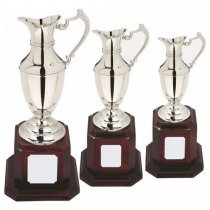 Nickel Plated Claret Jug on Tall Wood Plinth | 280mm | T.7562