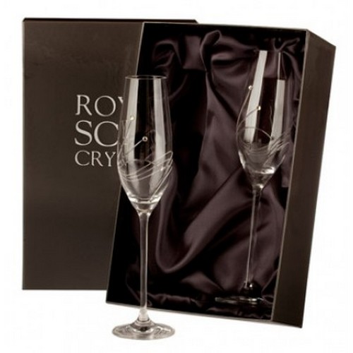 Diamante Flutes with Swarovski Crystal | Royal Scot Crystal | Boxed Pair |