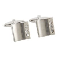 Cuff Links | Plain with Diamante | Rhodium Plated