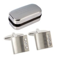 Cuff Links | Plain with Diamante | Rhodium Plated