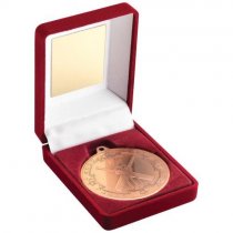 Red Velvet Box+Medal Cricket Trophy - Bronze | 89mm | G48 |