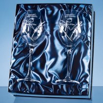 2 Diamante Wine Glasses with Heart Shaped Cutting and