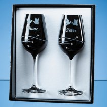 Black Diamante Wine Glasses [Pair Boxed]