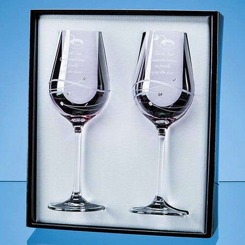 Diamante Wine Glasses | Spiral Design | Pink | Box of 2