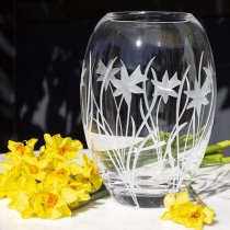 Royal Scot Barrel Vase | British Hand Cut | Medium Daffodil Design | 180mm | GE