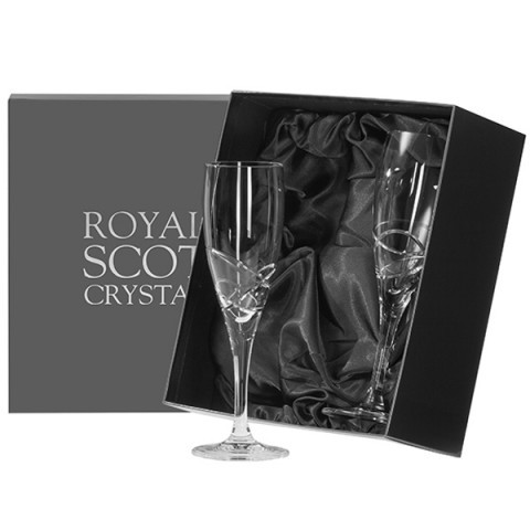 Flute Champagne Glass | Skye Design | Royal Scot Crystal Hand Cut | Boxed Pair
