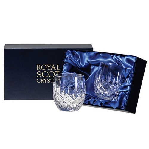 Royal Scot Crystal London Barrell Tumblers | Boxed Pair | Personalised Box | G18