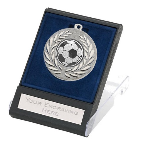 Medal | Silver | Football | Display Box | Blue Insert