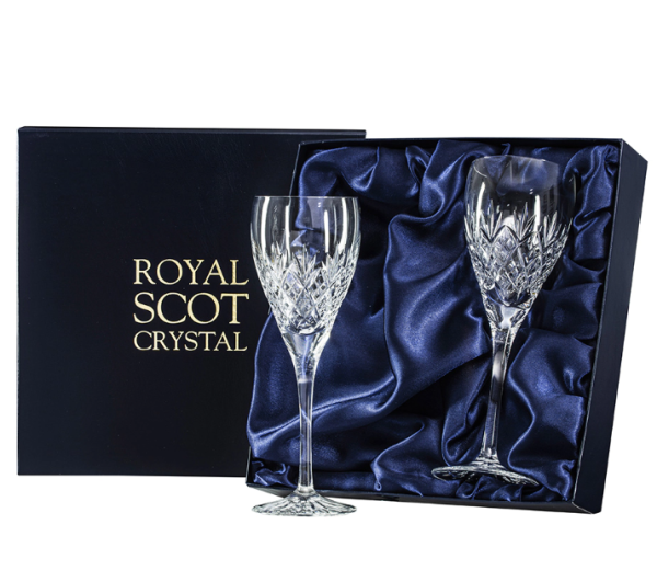 Royal Scot Edinburgh Crystal | Large Wine | Box of 2 | Personalised Box