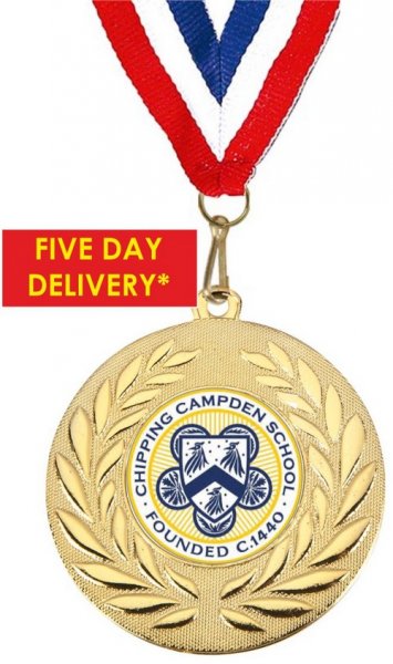 Sports Day Medal & Ribbon-School Emblem-Printed Back