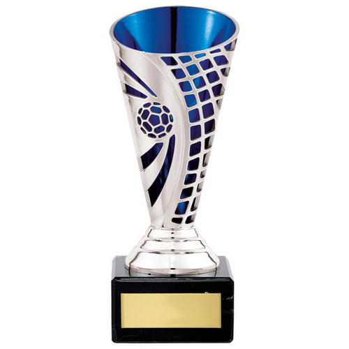 Defender Football Trophy Cup | Silver & Blue | 150mm | S24