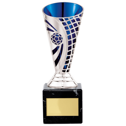 Defender Football Trophy Cup | Silver & Blue | 170mm | E4294B
