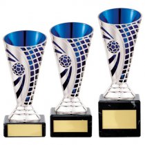 Defender Football Trophy Cup | Silver & Blue | 170mm | E4294B