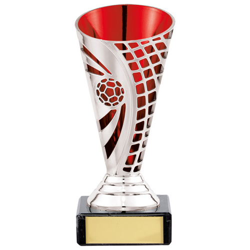 Defender Football Trophy Cup | Silver & Red | 140mm | S7