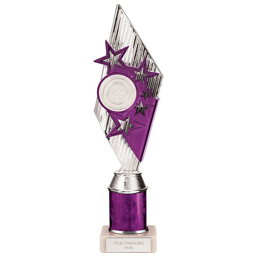 Pizzazz Plastic Tube Trophy | Silver & Purple | 325mm | S7