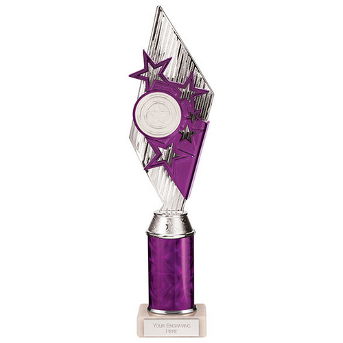 Pizzazz Plastic Tube Trophy | Silver & Purple | 350mm | S7