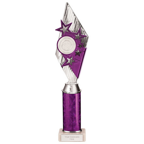 Pizzazz Plastic Tube Trophy | Silver & Purple | 375mm | S7