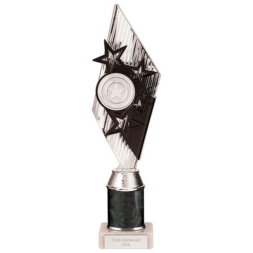 Pizzazz Plastic Tube Trophy | Silver & Black | 325mm | S7