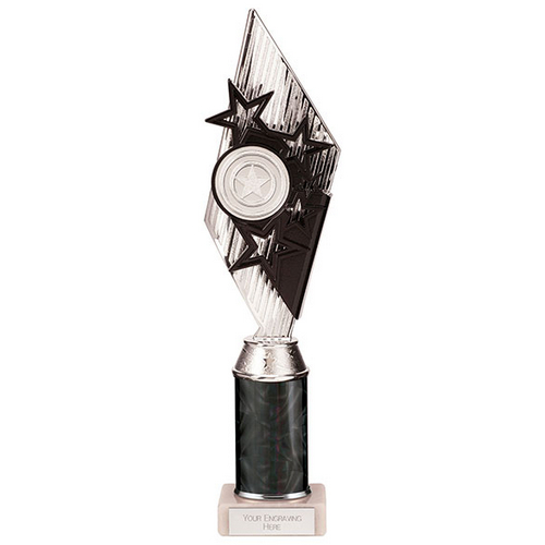 Pizzazz Plastic Tube Trophy | Silver & Black | 350mm | S7