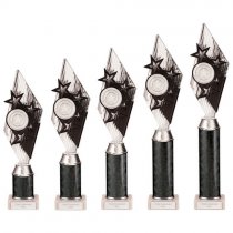 Pizzazz Plastic Tube Trophy | Silver & Black | 350mm | S7