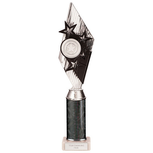 Pizzazz Plastic Tube Trophy | Silver & Black | 375mm | S7
