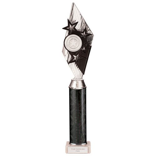 Pizzazz Plastic Tube Trophy | Silver & Black | 425mm | S7