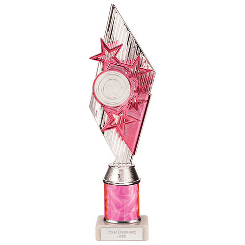 Pizzazz Plastic Tube Trophy | Silver & Pink | 325mm | S7