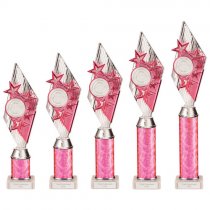 Pizzazz Plastic Tube Trophy | Silver & Pink | 325mm | S7