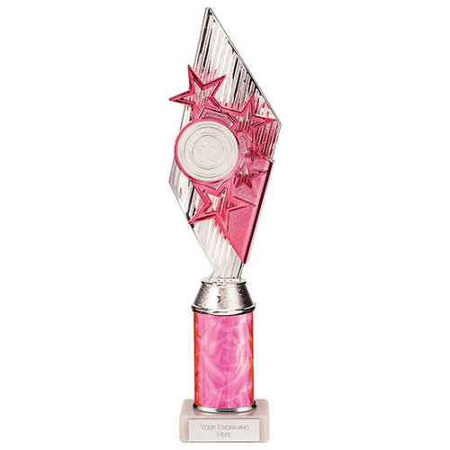 Pizzazz Plastic Tube Trophy | Silver & Pink | 350mm | S7