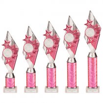 Pizzazz Plastic Tube Trophy | Silver & Pink | 350mm | S7