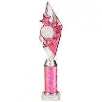 Pizzazz Plastic Tube Trophy | Silver & Pink | 375mm | S7