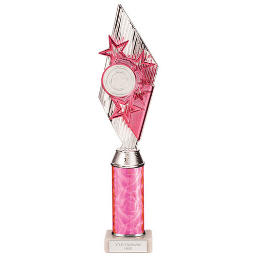 Pizzazz Plastic Tube Trophy | Silver & Pink | 375mm | S7