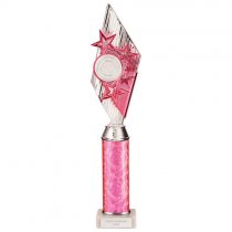 Pizzazz Plastic Tube Trophy | Silver & Pink | 400mm | S7
