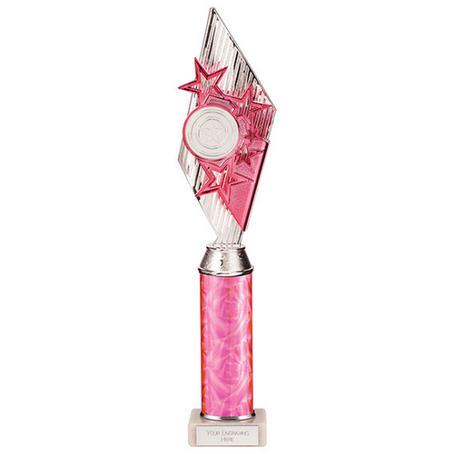 Pizzazz Plastic Tube Trophy | Silver & Pink | 400mm | S7