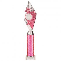 Pizzazz Plastic Tube Trophy | Silver & Pink | 425mm | S7