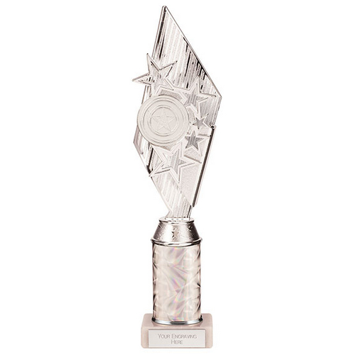 Pizzazz Plastic Tube Trophy Silver | 350mm | S7