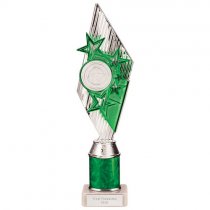 Pizzazz Plastic Tube Trophy | Silver & Green | 325mm | S7