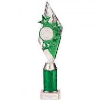 Pizzazz Plastic Tube Trophy | Silver & Green | 350mm | S7