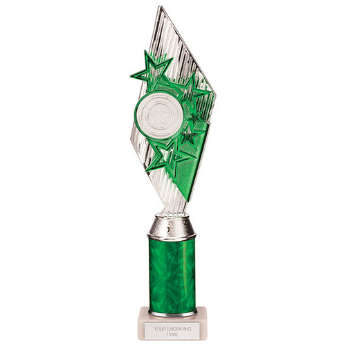 Pizzazz Plastic Tube Trophy | Silver & Green | 350mm | S7