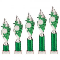 Pizzazz Plastic Tube Trophy | Silver & Green | 350mm | S7
