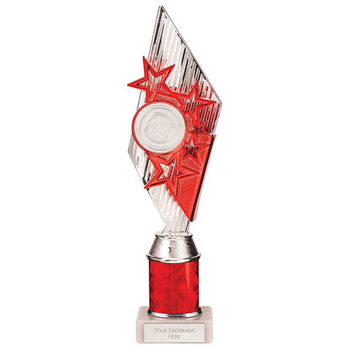 Pizzazz Plastic Tube Trophy | Silver & Red | 325mm | S7