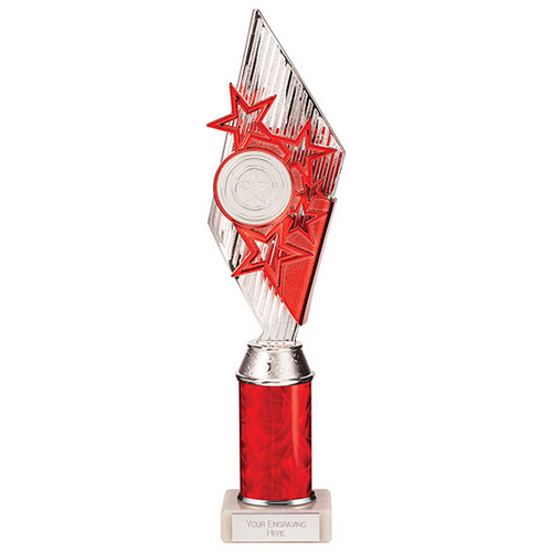 Pizzazz Plastic Tube Trophy | Silver & Red | 350mm | S7