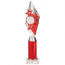 Pizzazz Plastic Tube Trophy | Silver & Red | 375mm | S7