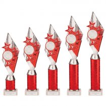 Pizzazz Plastic Tube Trophy | Silver & Red | 375mm | S7