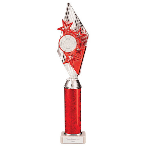 Pizzazz Plastic Tube Trophy | Silver & Red | 400mm | S7