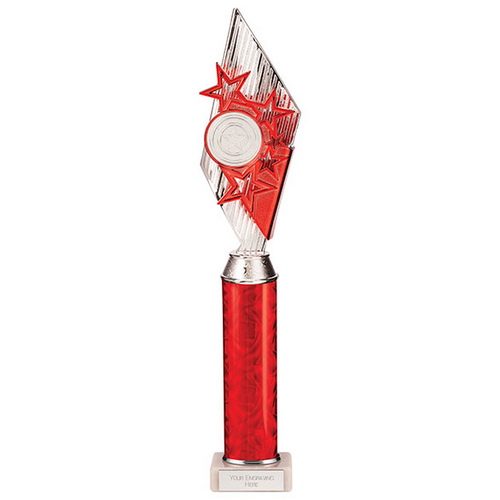 Pizzazz Plastic Tube Trophy | Silver & Red | 425mm | S7
