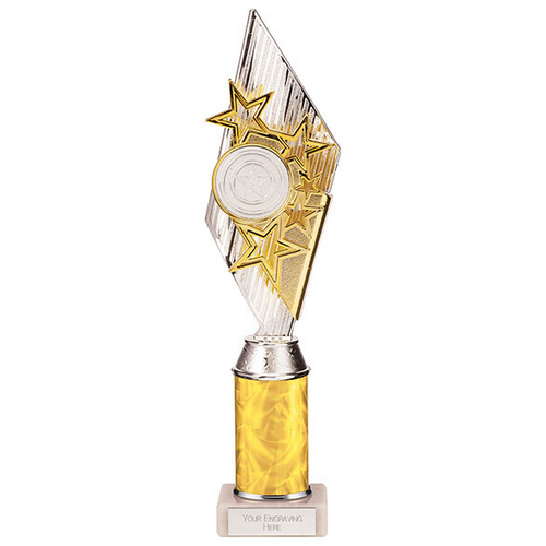 Pizzazz Plastic Tube Trophy | Silver & Gold | 350mm | S7