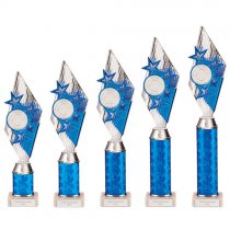Pizzazz Plastic Tube Trophy | Silver & Blue | 375mm | S7